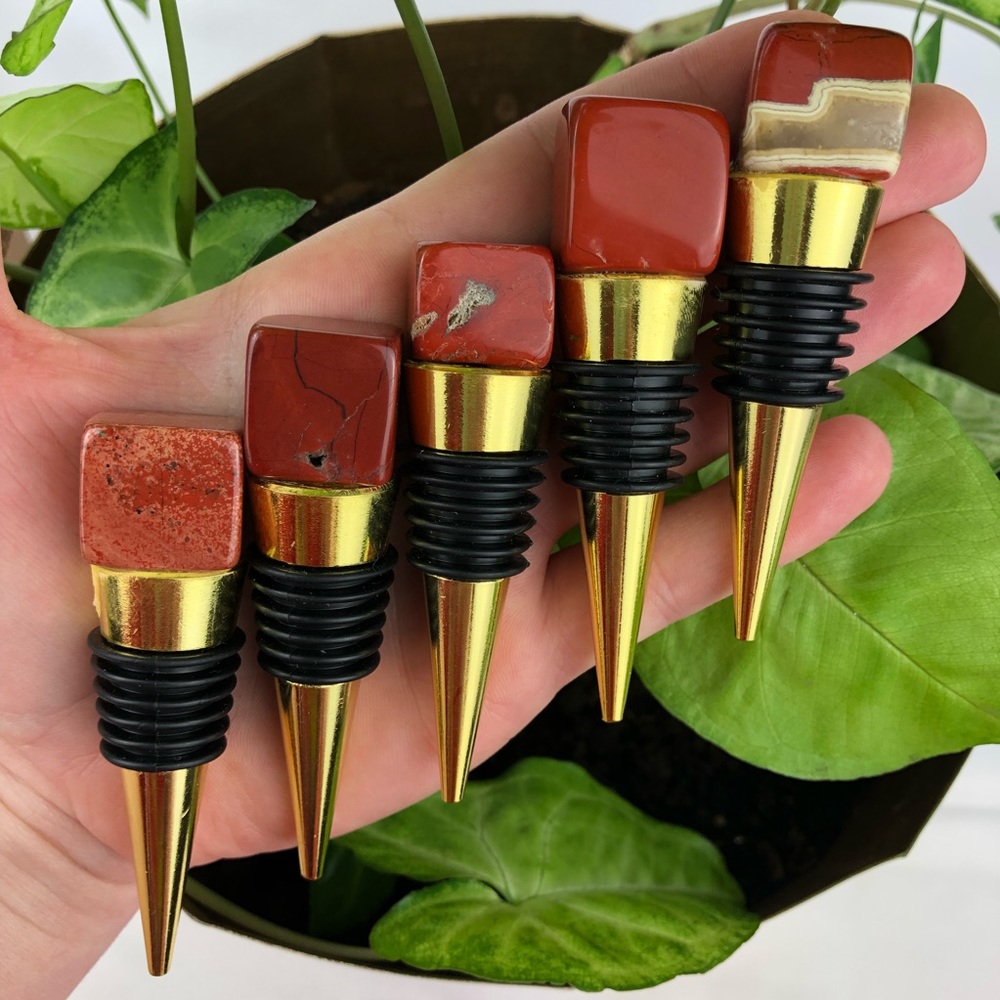Red Jasper Square Cut Crystal Stone gold metal plated wine bottle stopper